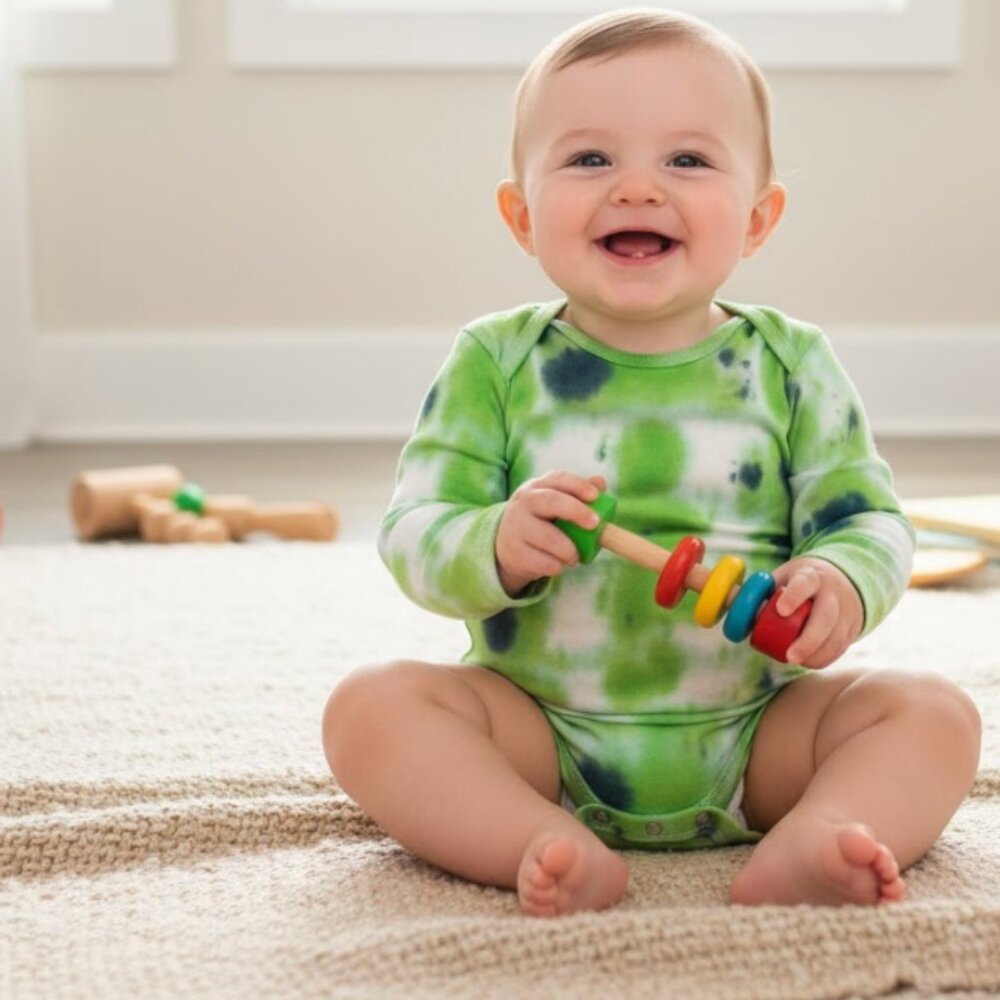 NEW Handmade tie dye 12 month cotton onesie light & dark green